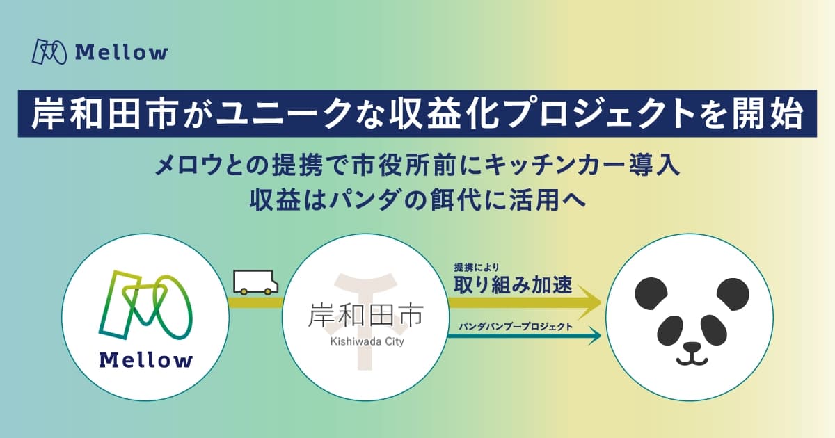 岸和田市、メロウと提携し市役所前公共エリアを収益化。 収益を行政内で再分配、キッチンカーの収益をパンダの餌代に活用。